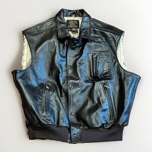 Cockpit Stearman Lambskin Leather Vest 2XL B-9 Black Pilot Flight USA Made $520